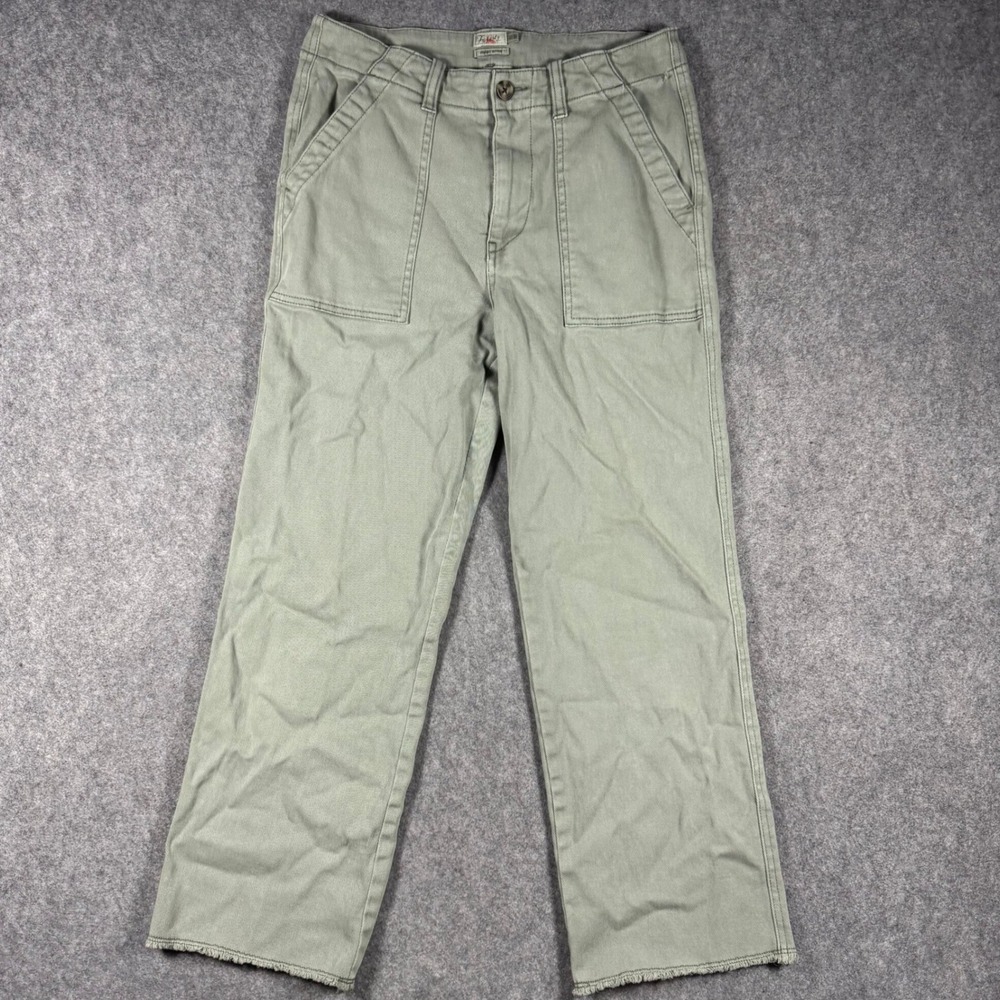 Faherty Pants Womens 28x24 Green Organic Cotton Straight Leg Raw Hem Utility